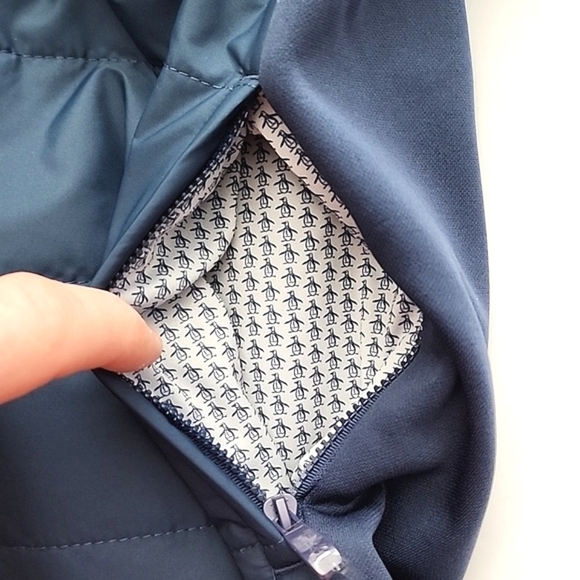 Original Penguin Mixed Media 70's Jacket Insulate Quilted Water Resist Navy Sz M - Picture 4 of 12